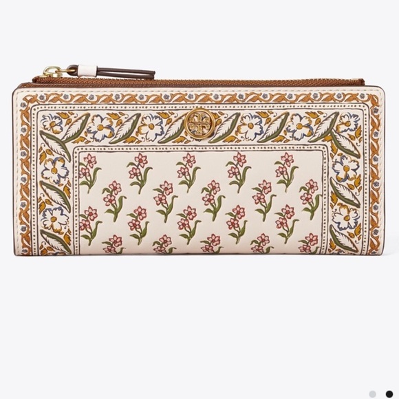 Tory Burch Walker Printed Zip Slim Wallet Ditsy Borders Floral - Picture 12 of 12